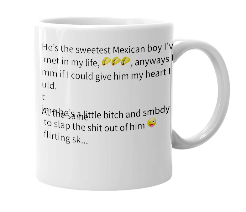 White mug with the definition of 'Ángel'