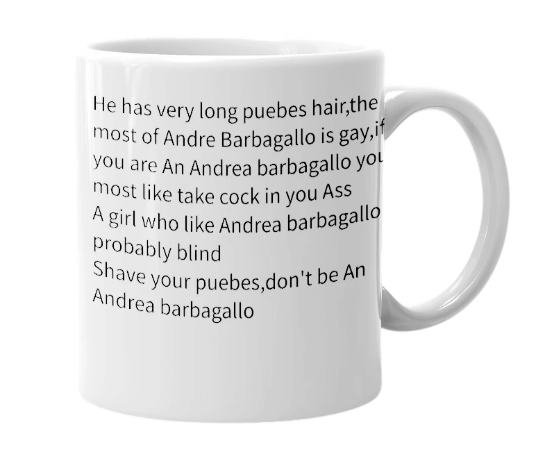 White mug with the definition of 'Andrea barbagallo'