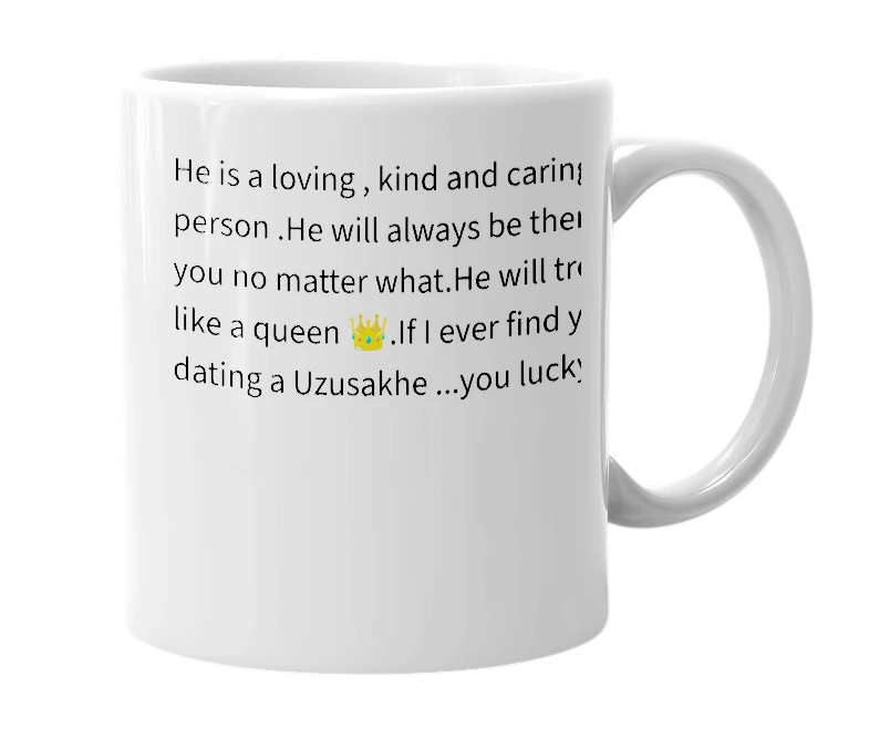 White mug with the definition of 'Uzusakhe'