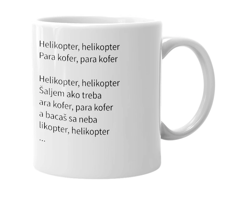 White mug with the definition of 'helikopter helikopter'