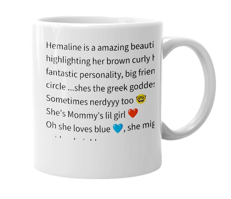 White mug with the definition of 'hemaline'