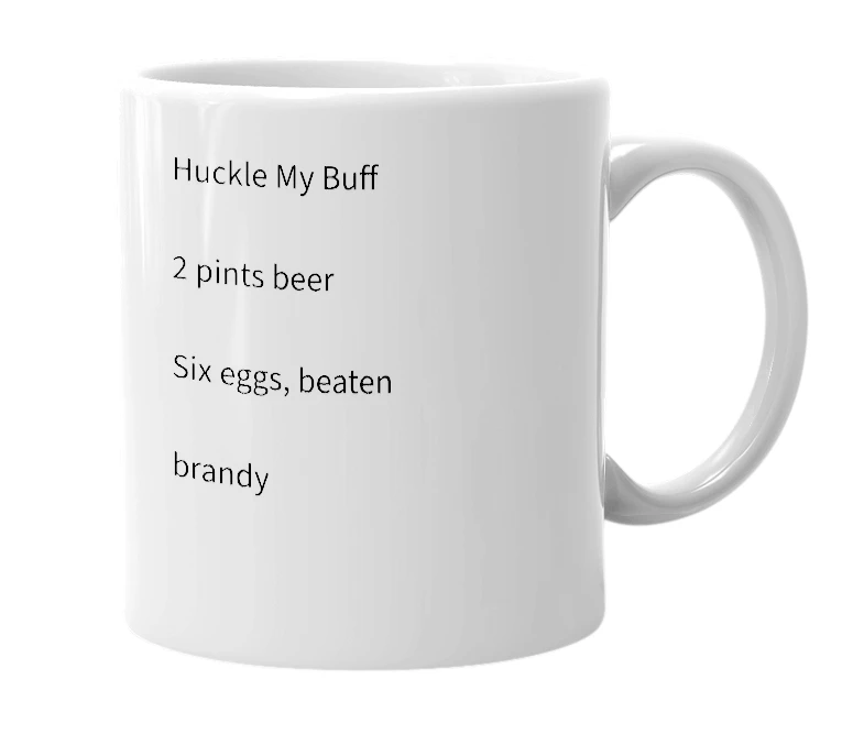 White mug with the definition of 'Huckle My Buff'