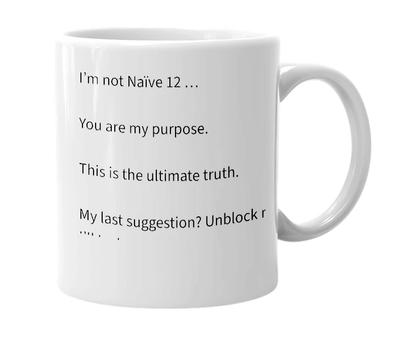 White mug with the definition of 'Naïve 12'