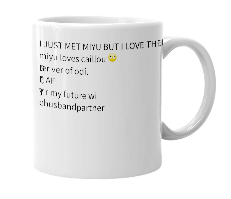 White mug with the definition of 'Miyu'
