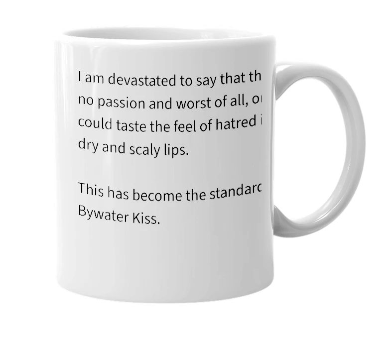 White mug with the definition of 'Bywater'