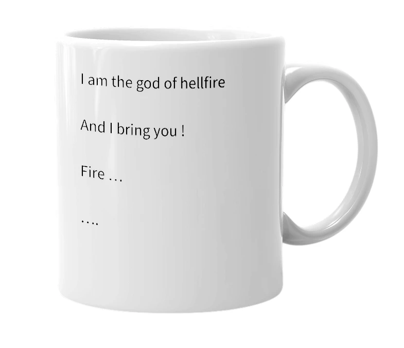 White mug with the definition of 'Hell fire'