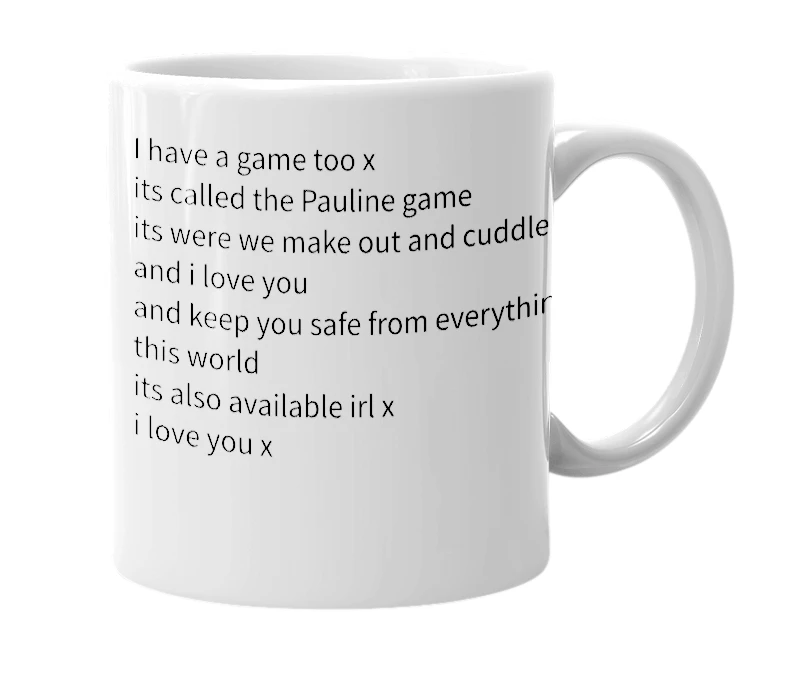 White mug with the definition of 'Pauline game'