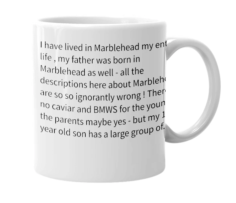 White mug with the definition of 'Marblehead Massachusetts'