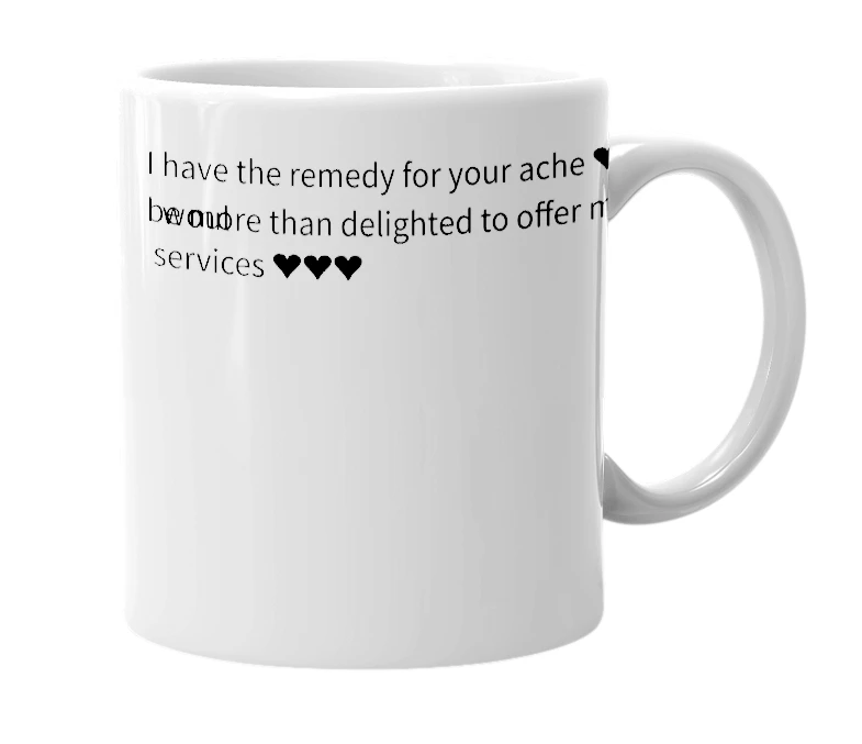 White mug with the definition of 'Remedy'