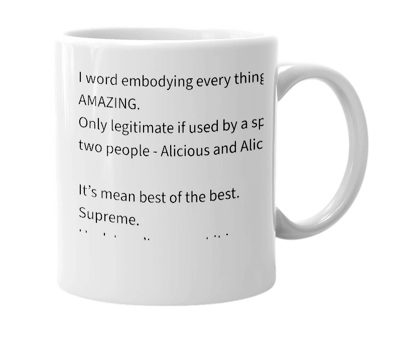 White mug with the definition of 'Alicious'
