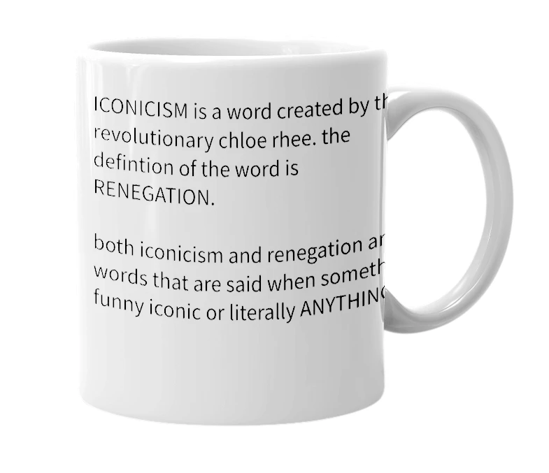 White mug with the definition of 'iconicism'