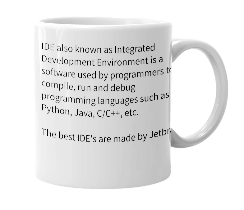 White mug with the definition of 'IDE'
