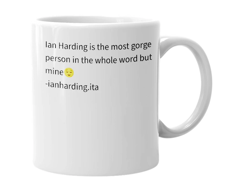 White mug with the definition of 'Ian Harding'