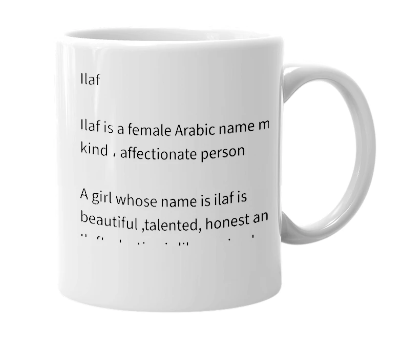 White mug with the definition of 'Ilaf'