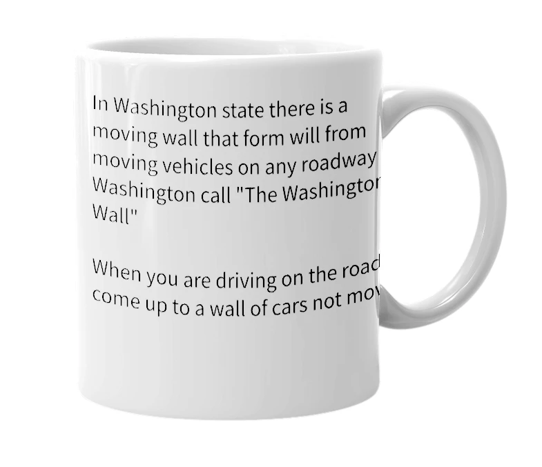White mug with the definition of 'Washington Wall'