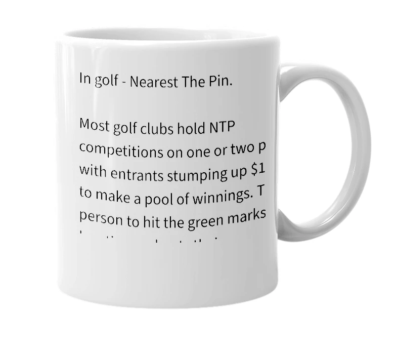 White mug with the definition of 'NTP'