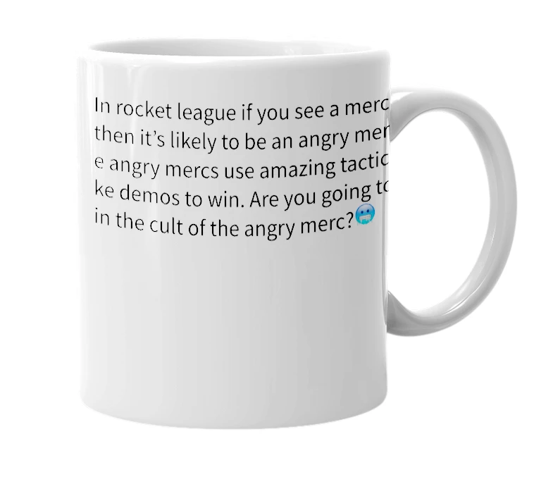 White mug with the definition of 'Angry merc'