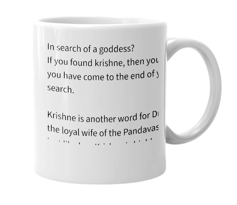 White mug with the definition of 'Krishne'