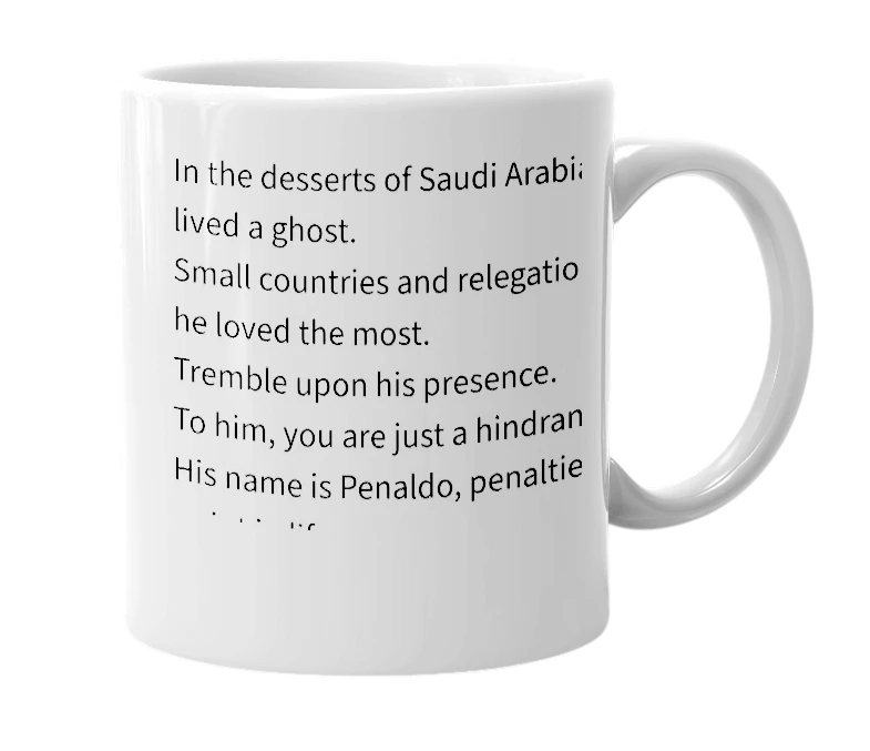 White mug with the definition of 'Ghost of Saudi arabia'
