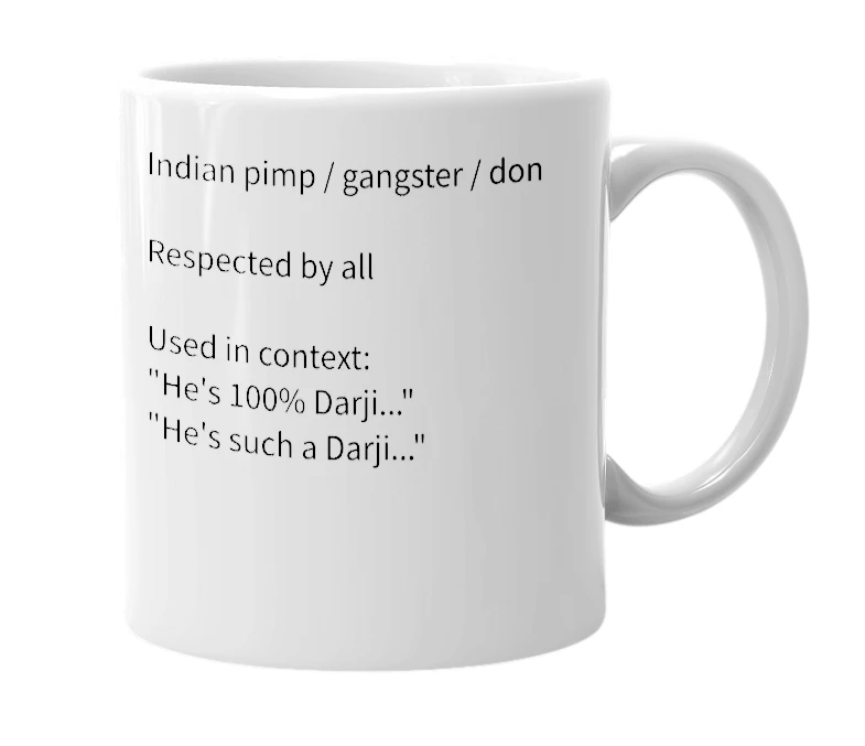 White mug with the definition of 'Darji'