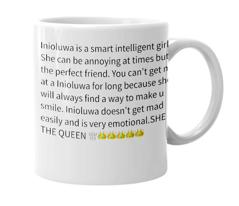 White mug with the definition of 'Inioluwa'