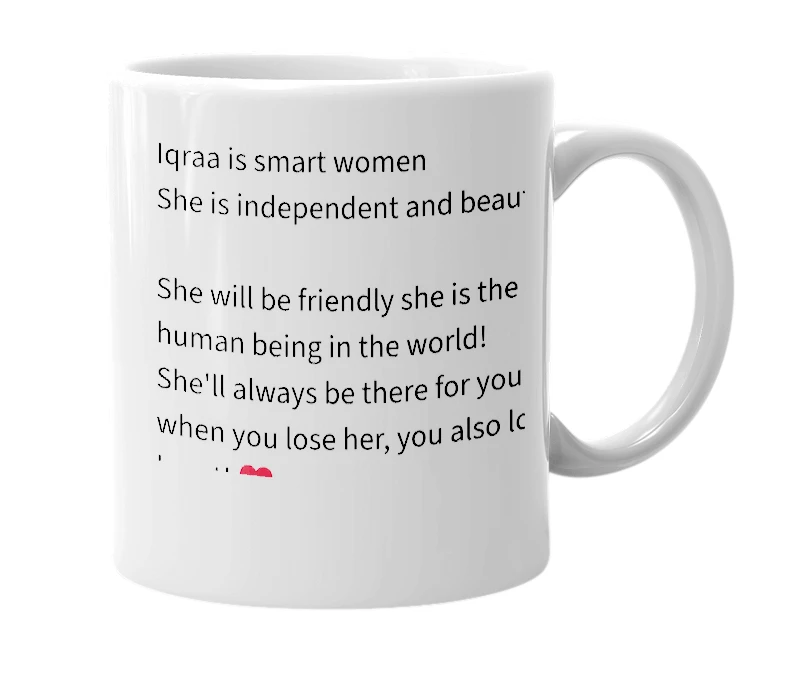 White mug with the definition of 'Iqraa'
