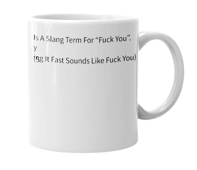 White mug with the definition of 'Far Cough'