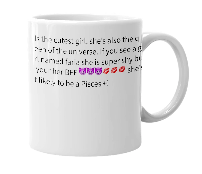 White mug with the definition of 'Faria'