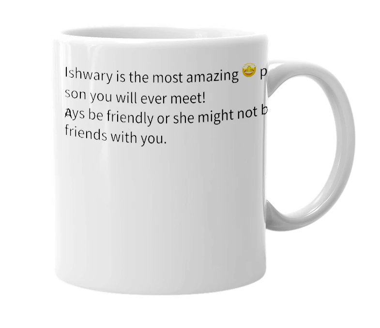 White mug with the definition of 'ishwary'
