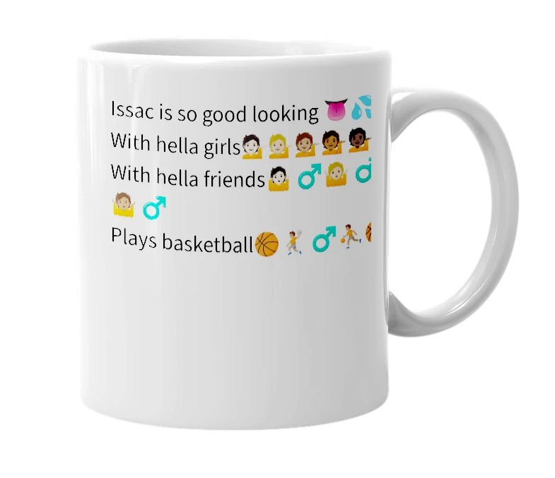 White mug with the definition of 'issac is cute'