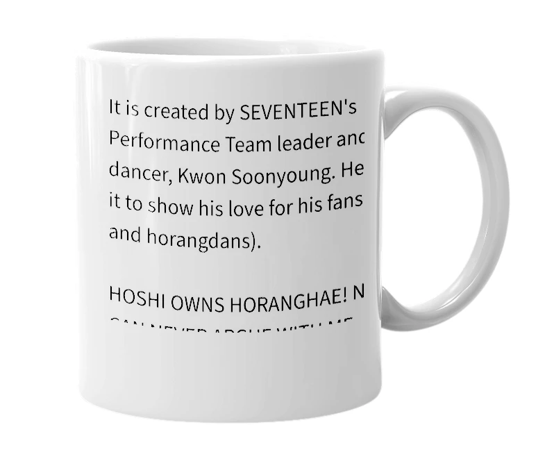 White mug with the definition of 'HORANGHAE'