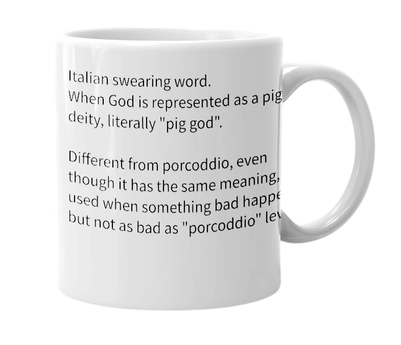 White mug with the definition of 'dio maiale'