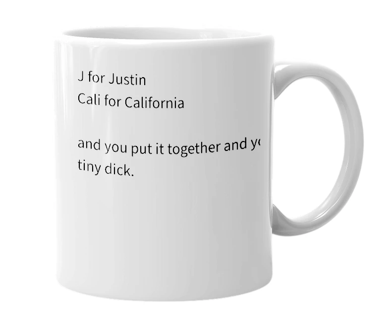 White mug with the definition of 'Jcali'