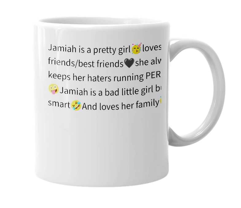 White mug with the definition of 'Jamiah'
