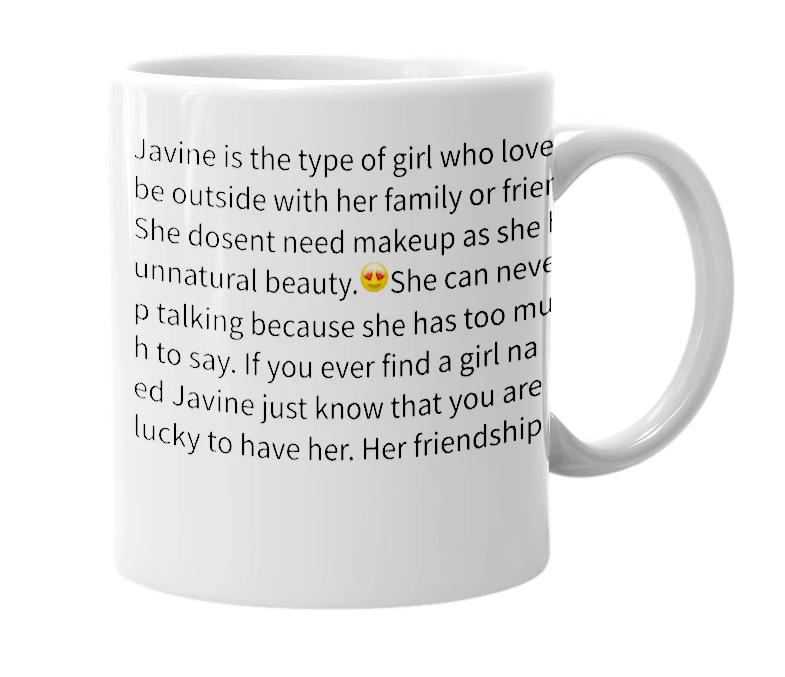 White mug with the definition of 'Javine'