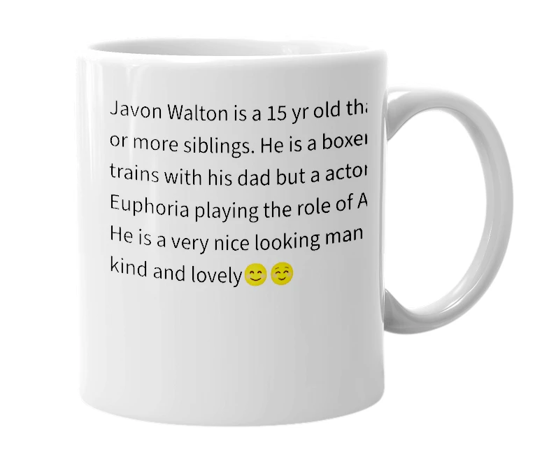 White mug with the definition of 'Javon Walton'