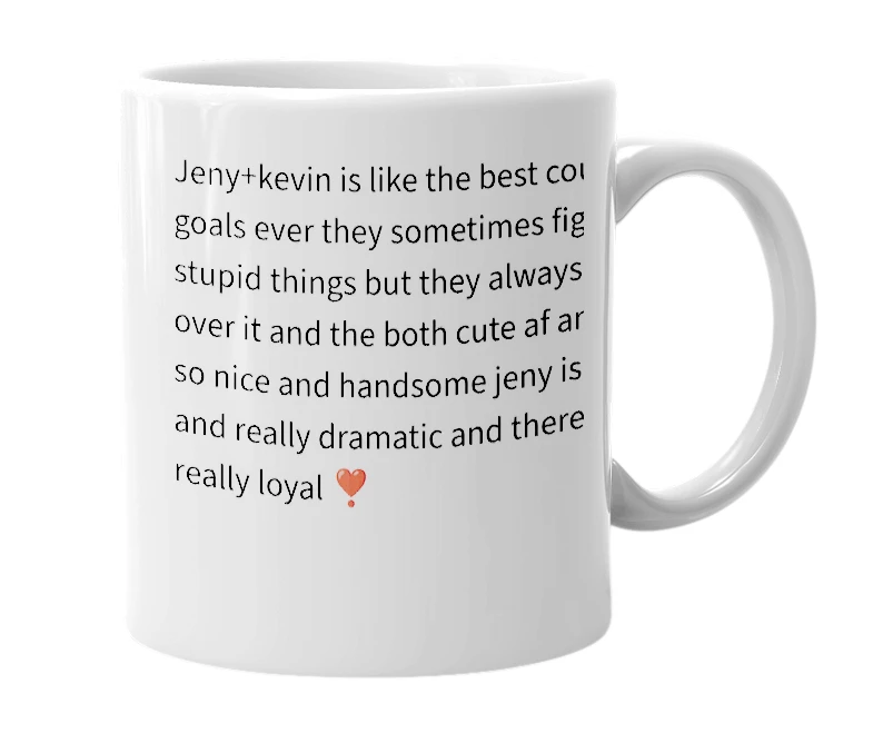 White mug with the definition of 'jeny+kevin'