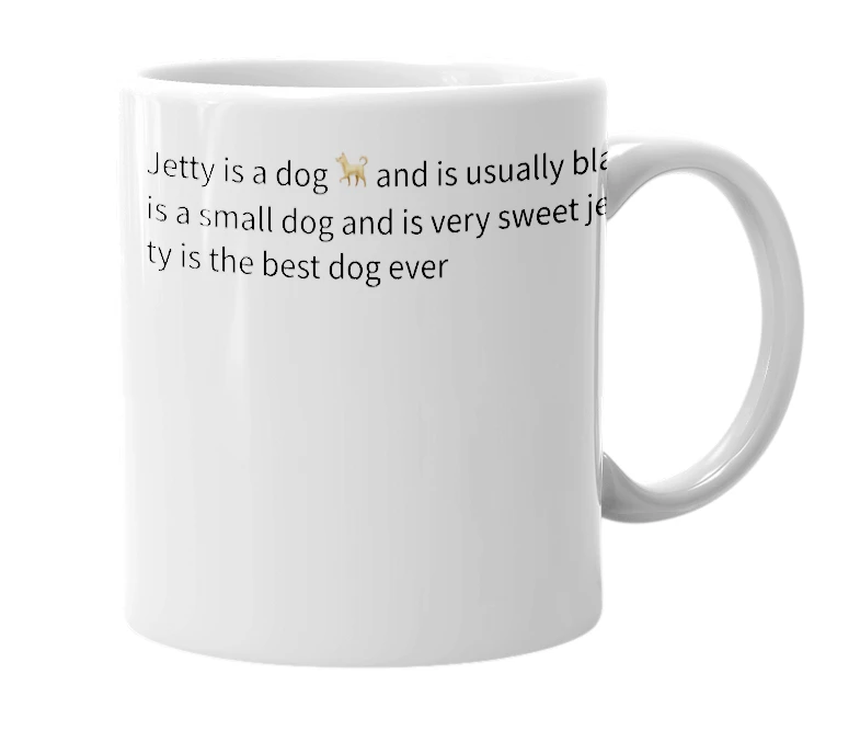 White mug with the definition of 'Jetty'