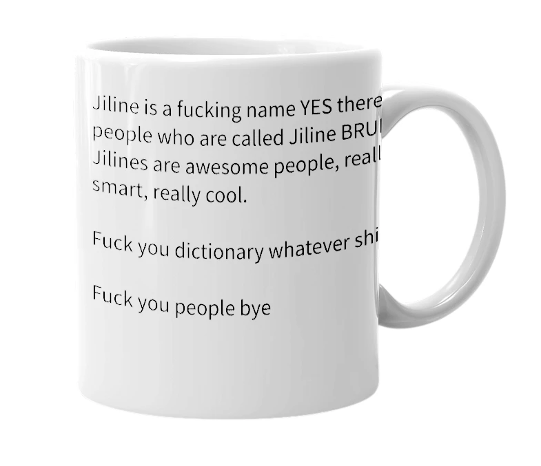 White mug with the definition of 'Jiline'