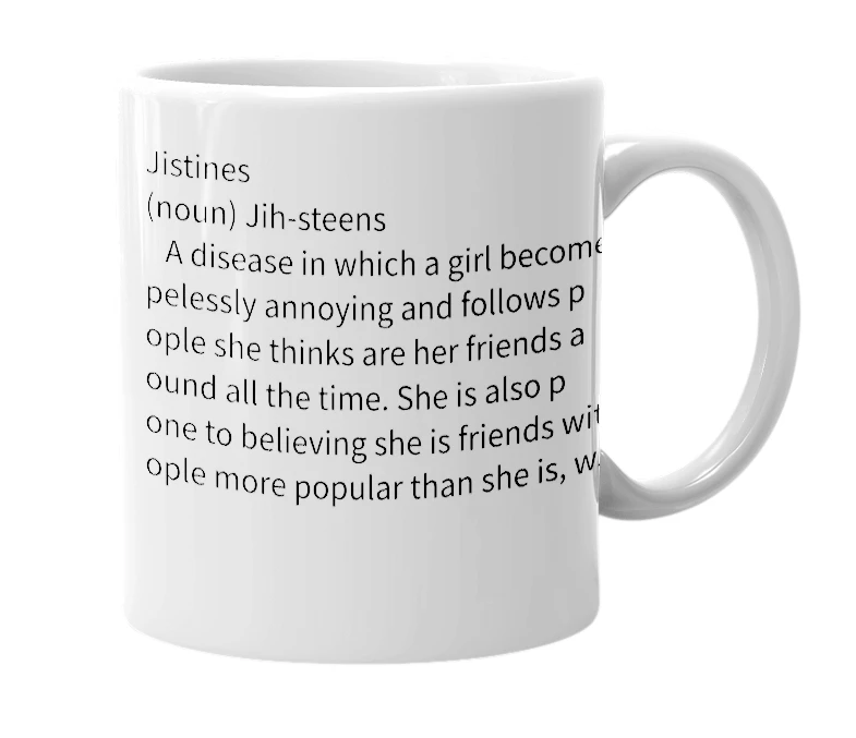 White mug with the definition of 'Jistines'
