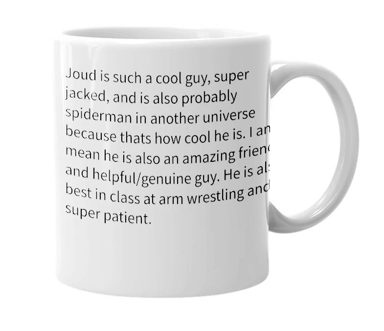 White mug with the definition of 'Joud Alali'