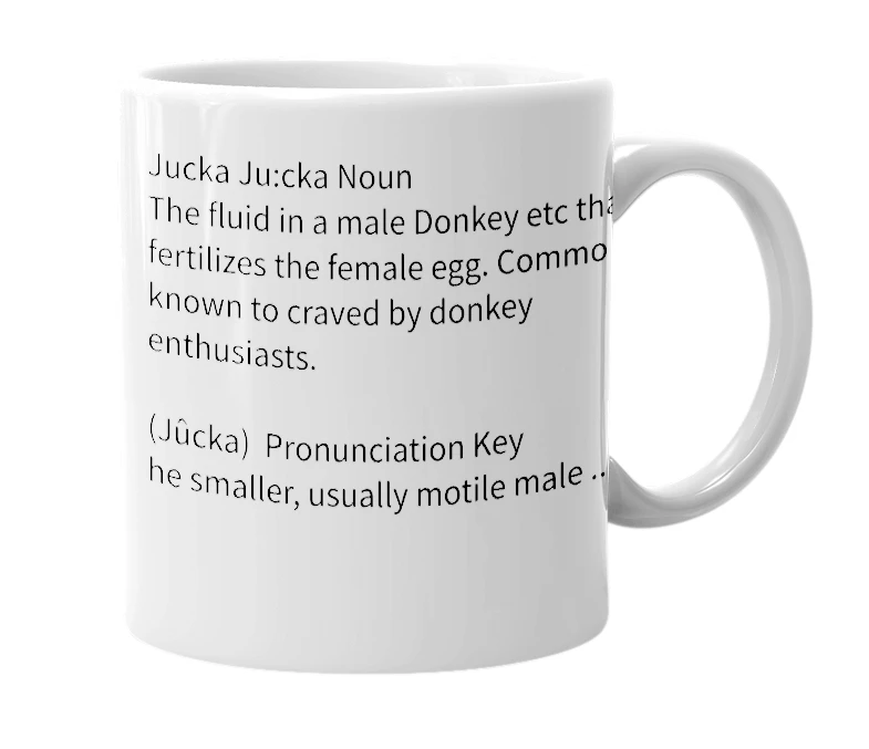 White mug with the definition of 'jucka'