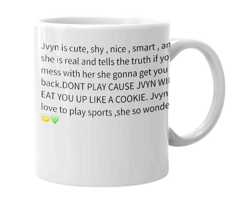 White mug with the definition of 'jvyn'