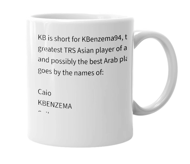 White mug with the definition of 'KB'