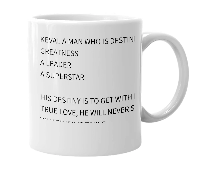 White mug with the definition of 'Keval'