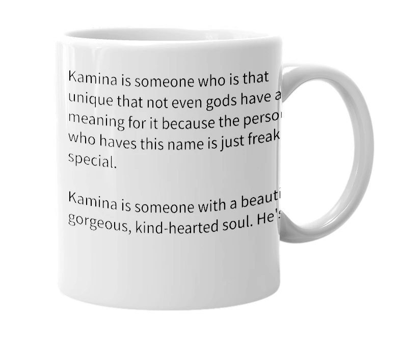White mug with the definition of 'Kamina'