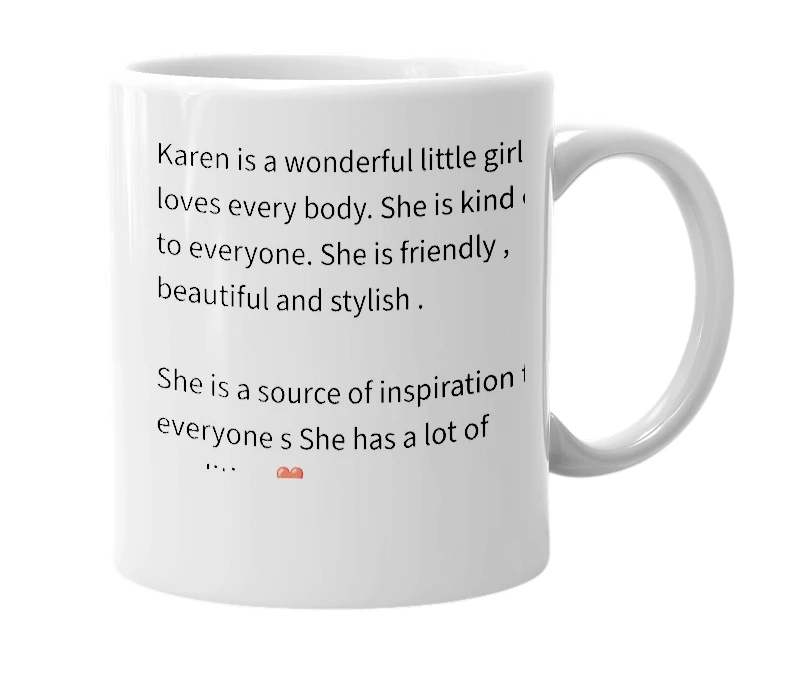 White mug with the definition of 'Karen Kikano'