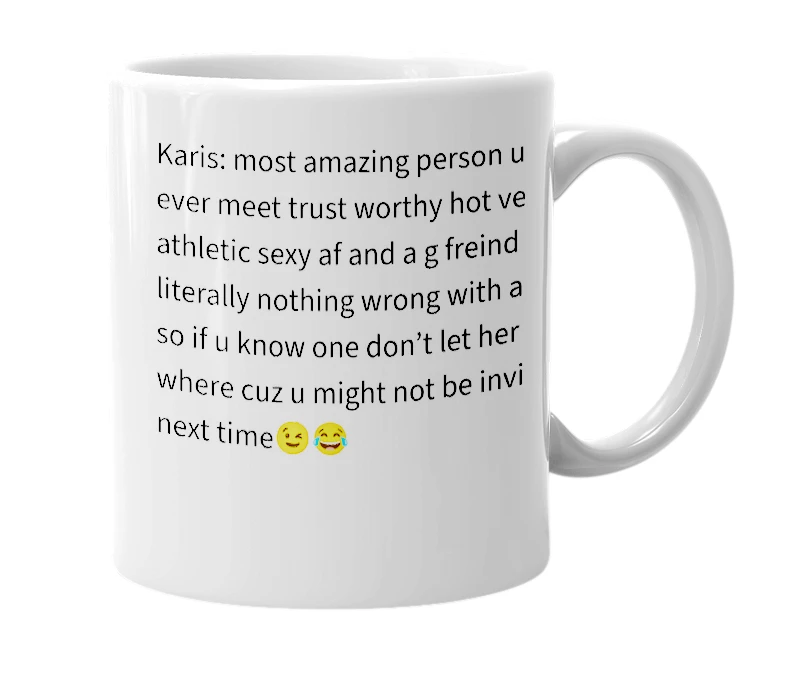 White mug with the definition of 'Karis'