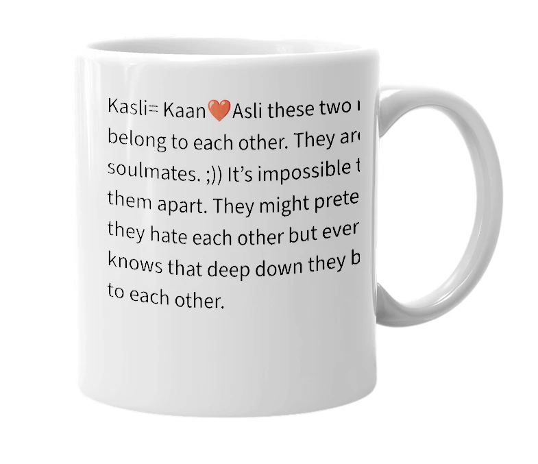 White mug with the definition of 'kasli'