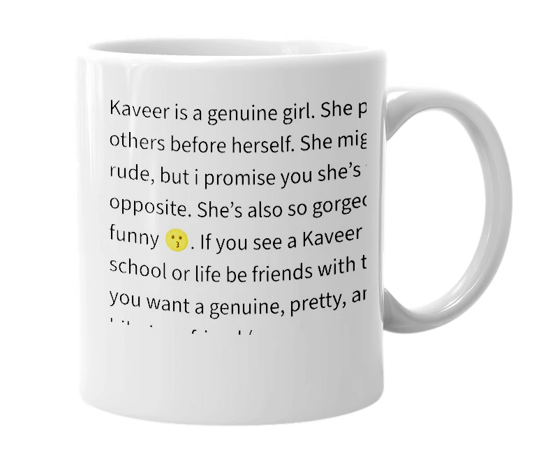 White mug with the definition of 'kaveer'